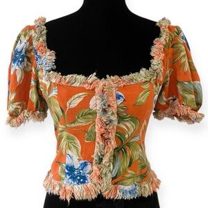 Skyler + Madison women’s square neck puff sleeve short sleeve tropical blouse S